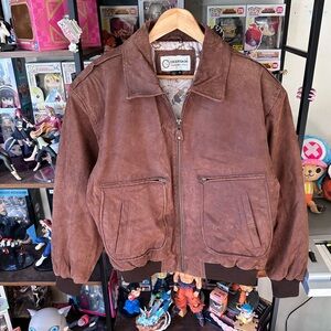 Deerskin Trading Post Leather Jacket Map Lined Men’s Medium Bomber